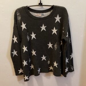 Vintage Havana Gray Distressed Sweater with White Stars for Girls